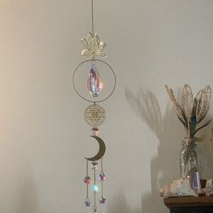Gold Crescent Moon Crystal Suncatcher Hanging Decor